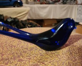 Vintage Bergdala Handblown Cobalt Blue Glass Bird with Pronged Tail