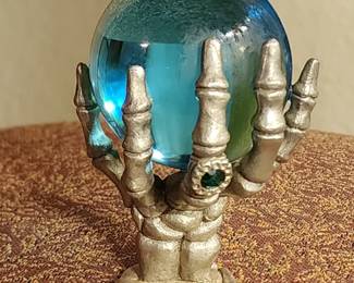 Spoontiques Pewter Skeleton Hand Holding Blue Crystal Ball