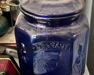 COBALT BLUE PENNANT SALTED PEANUT JAR - MR. PEANUT