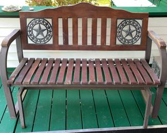 VINTAGE WOODEN SLAT METAL FRAMED GLIDER BENCH