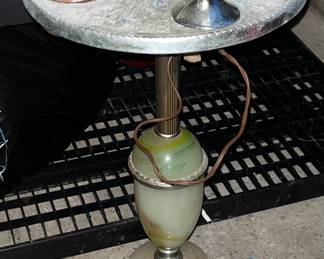 ART DECO CHROME & SLAG GLASS ASHTRAY STAND WITH LIGHTER ETC.