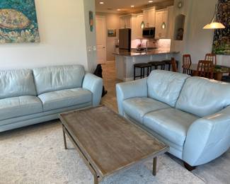 Aqua leather couches from Baer’s
Coffee table from Indian River Furnuture