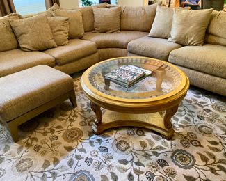 Bernhardt wrap around sectional, three pieces with ottoman, good condition, includes all pillows, it's a steal at $925.00