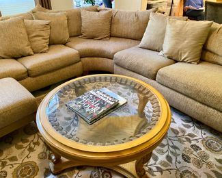 Bernhardt wrap around sectional, three pieces with ottoman, good condition, includes all pillows, it's a steal at $925.00