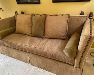Comfortable and stylish with nailhead trim, and . decorated with pineapple finials and tassels.  Shown with pillows, see next photo without pillows $995.