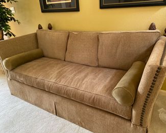 Comfortable and stylish with nailhead trim, and . decorated with pineapple finials and tassels.  This photo is without  the pillows  $995.