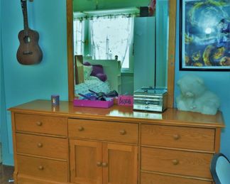 Light oak dresser with mirror