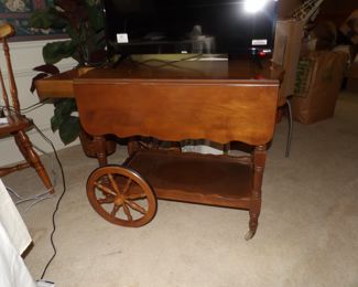 Wooden drop leaf tea cart
