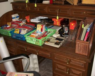 Roll Top Desk and Office Supplies