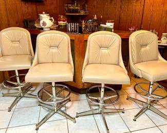 Mid Century Vinyl Swivel Bar Stools! Only one with a bit of damage. See in pics 