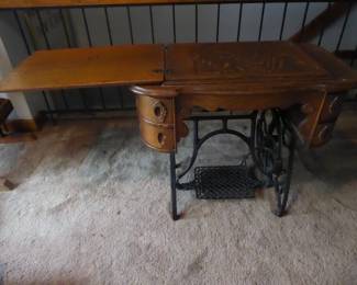 Vintage sewing machine buffet table