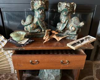 Pair of Vietnamese Foo Dog Statues, Chinese Carved Jade Bowl