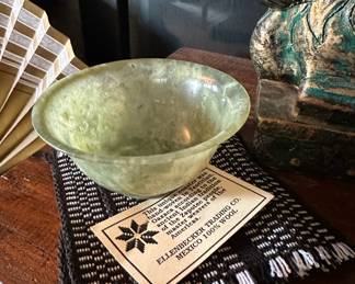 100% Wool Hand Woven Coasters - Made in Oaxaca Mexico, Chinese Carved Jade Bowl