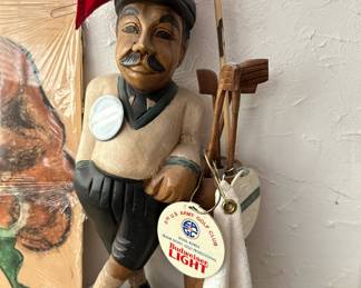 Wood Carved Golfer Sculpture