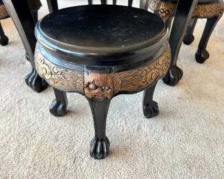 Asian Carved Wood Tea Table & Benches