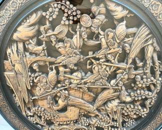 Asian Carved Wood Tea Table & Benches