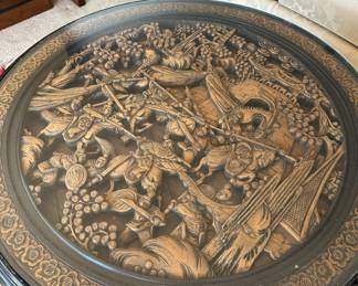 Asian Carved Wood Tea Table & Benches