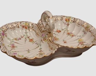 19. Meissen Porcelain Divided Bon Bon Ruffled Edge Dish