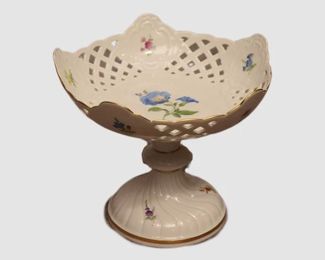 50. Meissen Hand Painted Reticulated Porcelain Compote