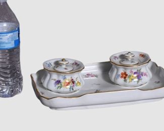 109. Meissen Inkwell Set Porcelain With Floral Insect Motif