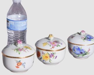 116. Three 3 Meissen Porcelain Round Lidded Jar