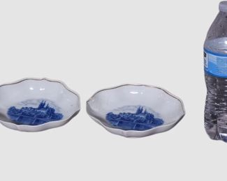 132. Pair Meissen Porcelain Blue and White Dresden Scenic Oval Dishes