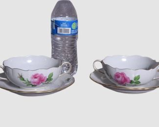 176. Meissen porcelain teacup and saucer pink rose had painted