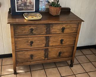 Vintage oak six drawer chest