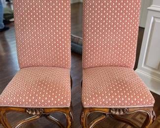 Pair of high back upholstered chairs by Minton Spidell. Fabric by Brunschwig & Fils!
