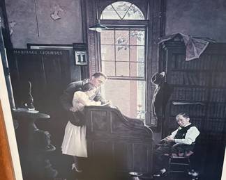 Norman Rockwells “Marriage License” print, framed