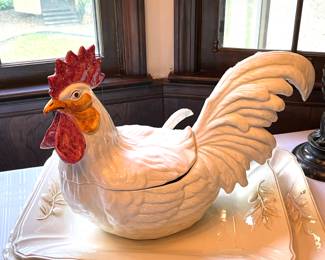 Large ceramic chicken soup tureen