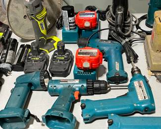 A load of hand tools with chargers… Mikita, RYOBI, etc