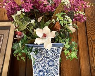 Awesome floral arrangement in blue & white large vase
