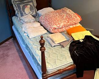 Vintage twin poster bed frame with boxspring and mattress