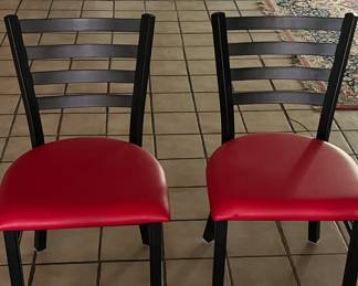 Lancaster black finish ladder back chairs with padded red seats, brand new, never used!