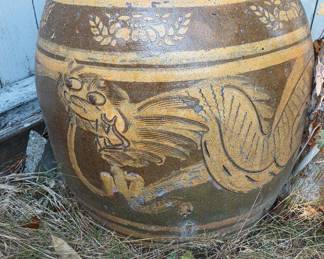 20th Century Chinese Ceramic Dragon Motif Garden Planter/Water Jar