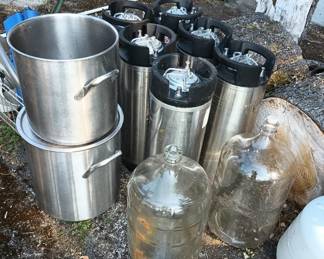 Six Ball Lock Kegs, Assortment Brew Kettles/Stock Pots, 2 Glass Carboy Fermenter