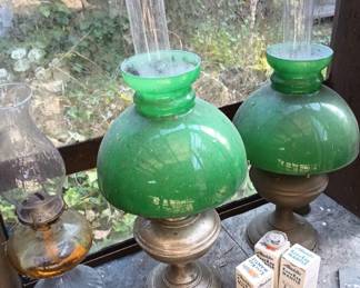 2 Emerald Green Hurricane Lamps