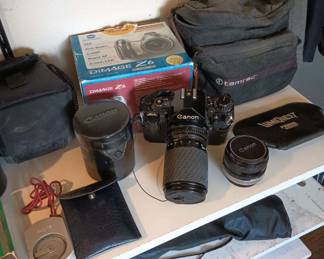 Canon A-1 Film Camera, Minolta Dimage Z6 Digital Camera