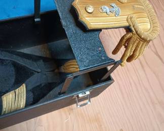 1938 Jacob Reed’s Sons US Navy Lieutenant Bicorn Hat, Epaulets, Sword Belt in Case