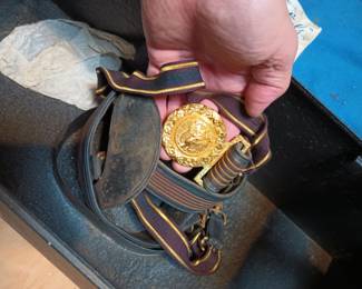 1938 Jacob Reed’s Sons US Navy Lieutenant Bicorn Hat, Epaulets, Sword Belt in Case