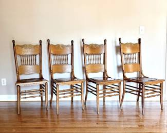 VINTAGE PRESS BACK DINING CHAIRS - SET OF 4