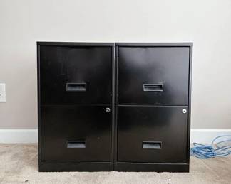 TWO BLACK FILING CABINETS • 2 DRAWER FILING CABINET METAL