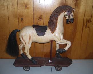 Vintage Child's Wooden Horse Pull Toy