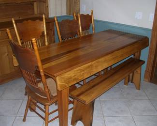 Custom Made Farmhouse Style Dining Table w/ 4 Chairs and Bench