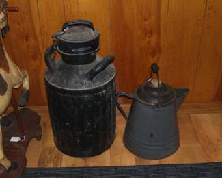 Antique Ellis Fuel Oil Container and Antique Coffee Boiler