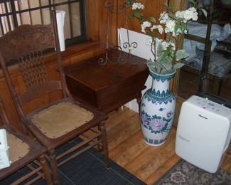 Antique Chair, Vintage Sewing Cabinet, Large Asian Planter & Dehumidifier