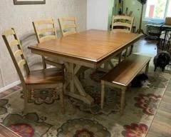 Nice Farmhouse Style Table with Bench and 4 Chairs