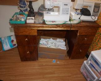 desk, sewing patterns