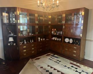 Henredon classic wood break front with movable sections to display along one wall or break up to cover several walls with cupboards and drawers 